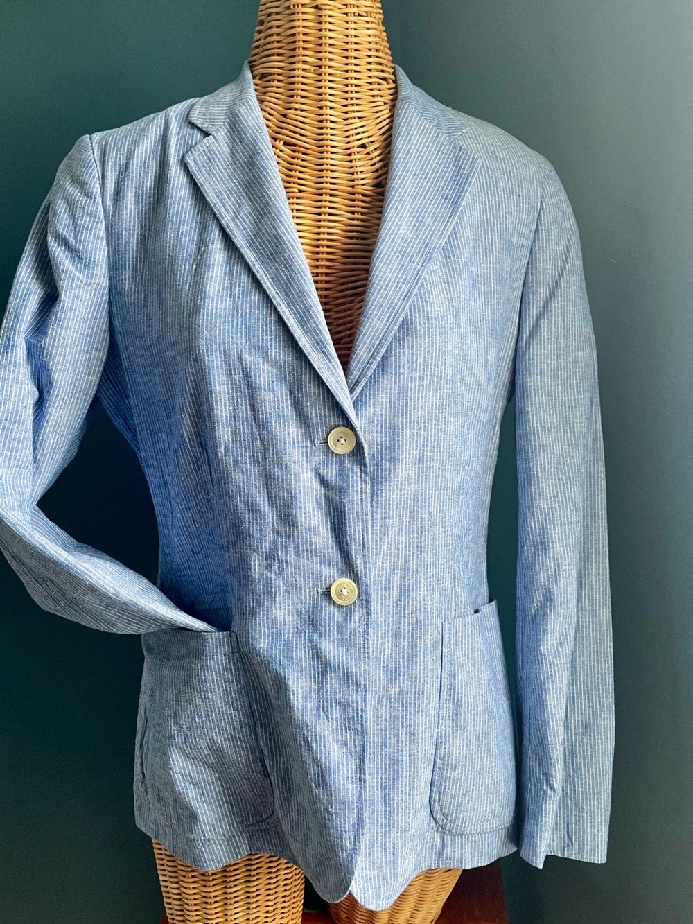 Chaps Lightweight Striped Two Button Blazer Jacket Blue White Women’s Size 12